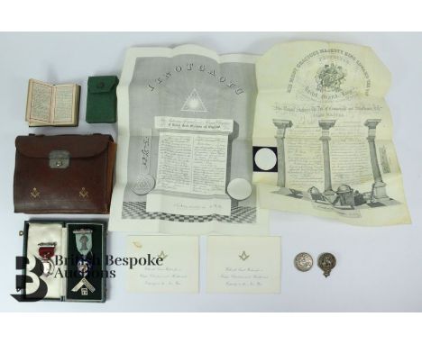 Silver Scottish Munro clan badge, together with an 1890 Queen Victoria silver crown with miscellaneous Masonic regalia includ