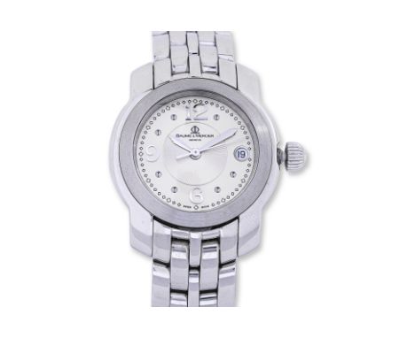 A BAUME &amp; MERCIER LADIES CAPELAND STAINLESS STEEL WATCH Ref. 65381, No. 4306576, Silvered dial with date aperture at 3 o'