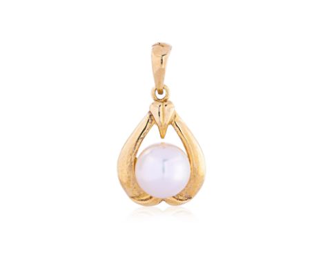 A CULTURED PEARL AND GOLD PENDANT The cultured pearl measuring approximately 6.5mm, in yellow gold setting marked '18K750' 2c