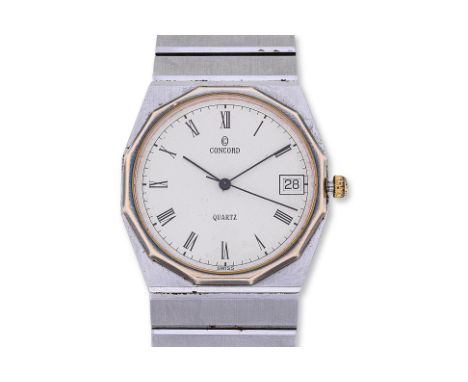 A CONCORD MARINER SG STAINLESS STEEL BRACELET WATCH Circa 1990s, Ref. 15 72 115 V13, No. 548708, White enamel dial with Roman