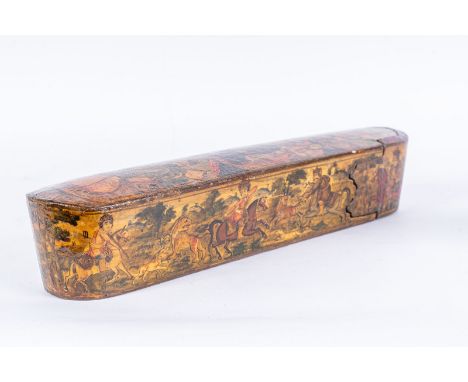Islamic Art A large Qajar papier maché qalamdam box decorated with portraits of kings and hunting scenes Iran, 19th century  
