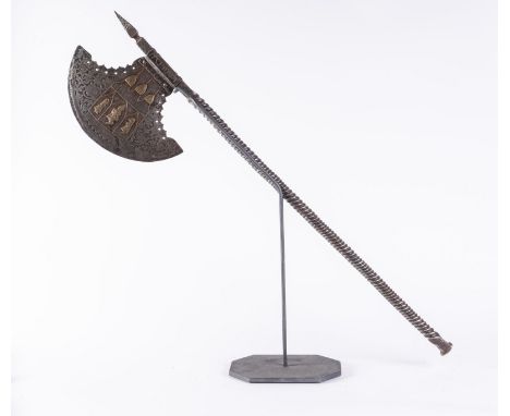 Indian Art A large cerimonial axe decorated with applied brass figures of Krishna and gopiesNorthern India, 19th century . . 