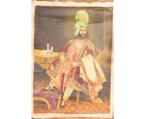 Indian Art Portrait of a Maharaja India, 20th century Oil on canvas . . Cm 92,00 x 124,00.