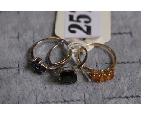 3 Ladies 9ct Gold Stone set dress rings 6.7g total weight Size R 