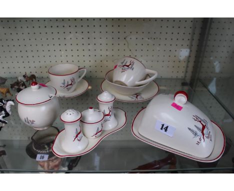 Collection of Ceramic Crown Devon Fielding Stockholm pattern tableware comprising of Covered butter dish, Cruet set etc 
