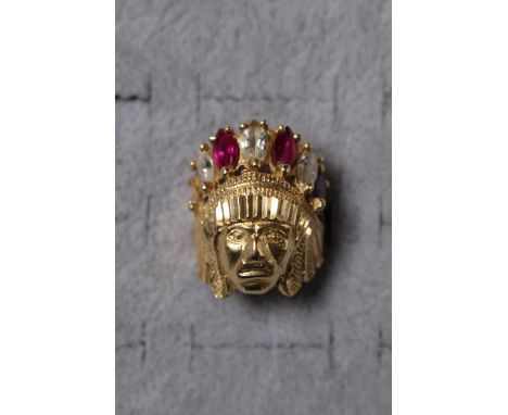 14K Marked Gents Paste Set Indian Head ring 13g total weight Size R 