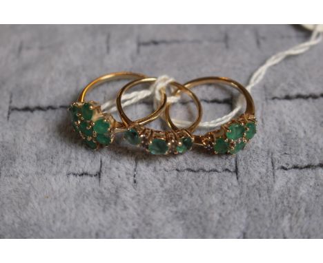 3 Ladies Emerald Set rings 7g total weight Size R 