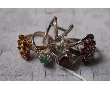 Collection of 5 Ladies Gem Set rings Size R 