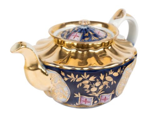 A RUSSIAN PORCELAIN TEAPOT WITH FLORAL DESIGN, GULIN BROTHERS PORCELAIN FACTORY, MOSCOW, 1850sof softly lobed form, with hand