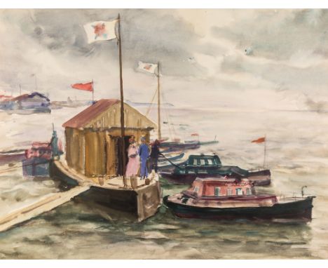 NIKOLAI NIKOLAEVICH GRIGORIEV (RUSSIAN 1901-1979)At the Pier, c. 1950swatercolor on paper42.5 x 55.5 cm (16 3/4 x 21 7/8 in.)