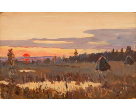 ISAAK ILIITCH LEVITAN (RUSSIAN 1860-1900)Sunset, oil on board16.7 x 26.7 cm (6 1/2 x 10 1/2 in.)signed by his brother posthum