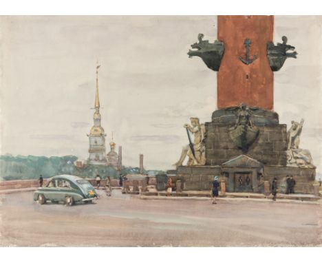 SOLOMON SAMSONOVICH BOIM (RUSSIAN 1899-1978)Rostral Column,Leningrad, 1952watercolor on paper31.8 x 43.4 cm (12 1/2 x 17 1/16