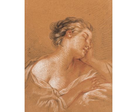 ATTRIBUTED TO FRANCOIS BOUCHER (FRENCH 1703-1770)Portrait of a Young Woman, chalk and pencil on brown paper34 x 27 cm (13 3/8