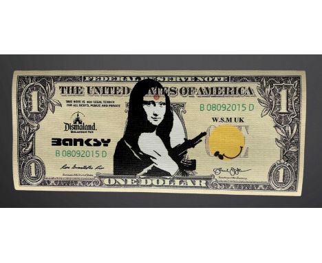 BANKSY X DISMALAND – D’APRESDismal Dollar Canvas, 2015Sérigraphie sur toile, édition limitée, livré avec le ticket d’entrée e