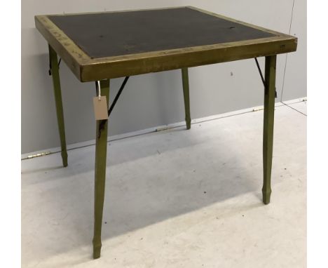An early 20th century chinoiserie lacquer folding card table, width 76cm, depth 76cm, height 70cm. Condition - poor to fair