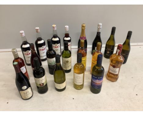 Twenty bottles of white, rose and sparkling wine, Pimms etc. Condition - good