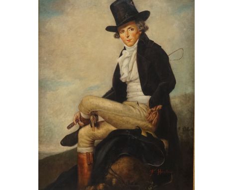 F. Hamilton, oil on canvas, Portrait of Pierre Seriziat, signed, 74 x 59cm, ornate gilt frame. Condition - fair to good, woul