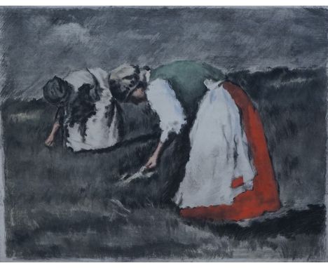 József Koszta (Hungarian, 1861-1949), etching, Pickers, signed in pencil, 26 x 31cm. Condition - fair to good
