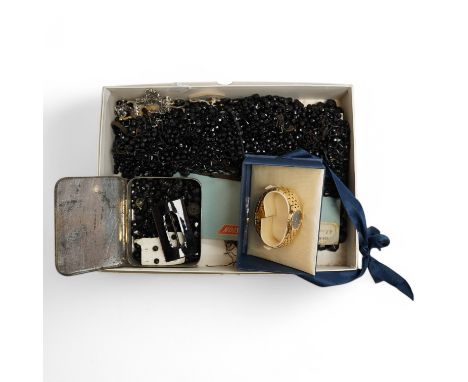 Assorted jewellery etc. including 925 and two colour paste set suite of jewellery, a pair of 9c mounted jet loop earrings, Fr