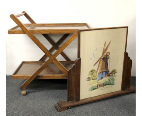 An Art Deco fire screen and tea trolley.