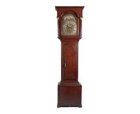 ~ An Oak Eight Day Longcase Clock, signed Joshua Harrocks, Emont Bridge, circa 1780, flat top pediment, Corinthian capitals, 