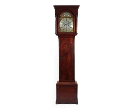 ~ A Mahogany Eight Day Longcase Clock, signed Hills, Sunderland, circa 1780, flat top pediment, Corinthian capped columns, tr