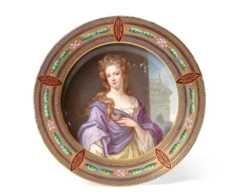 A Vienna Style Porcelain Soup Plate, late 19th century, painted with a portrait of Jane Hyde Countess of Clarendon and Roches