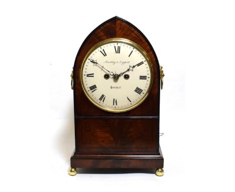 A Regency Mahogany Striking Table Clock, signed Bartley &amp; Eggert, Bristol, lancet pediment, lion ringed side handles, pie