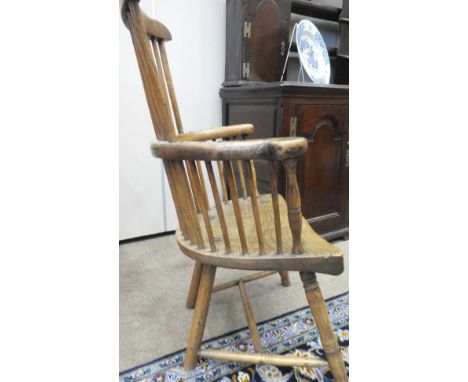 A Late 18th Century Ash Stick-Back Armchair, Thames Valley Region, the comb top rail above spindle supports and a moulded sea