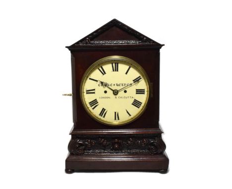 A Striking Table Clock, signed Cooke &amp; Kelvey, London and Calcutta, circa 1850, architectural pediment, stained mahogany 