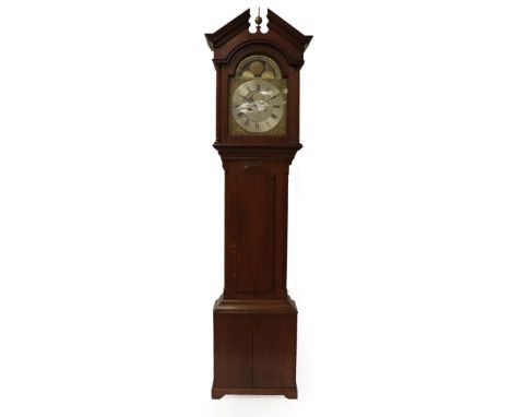 ~ An Oak Eight Day Longcase Clock, signed Walton, Haltwhistle, circa 1780, broken arched pediment, arched trunk door, 12-1/4-