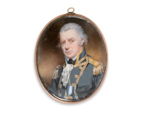 English School (19th century): Miniature Bust Portrait of a Naval Officer, wearing a Naval General Service medal, on ivory, o