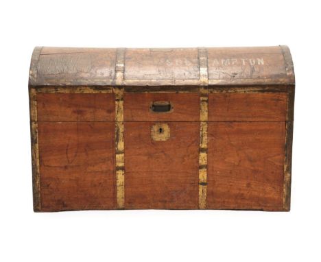 A Late 19th Century Cedarwood and Brass Bound Cabin Trunk, with painted initials JM and Southampton, with solid brass carryin