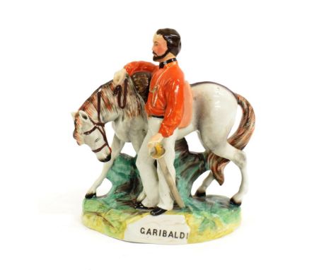 A Staffordshire Pottery Equestrian Figure of Garibaldi, mid 19th century, 23cm high  See P D Gordon Pugh Staffordshire Portra