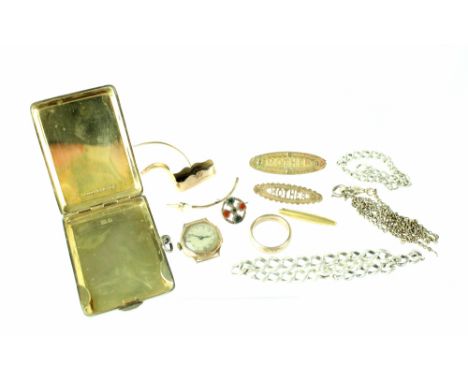 A mixed collection of jewellery including an S Blanckensee &amp; Son Ltd silver gilt matchbook holder, Birmingham 1928, 9ct g