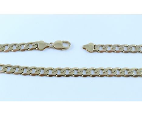A 9ct gold large flat curb necklace, approx length 50cm, approx 57.5g. CONDITION REPORT Approx width of curb is 1cm. Light su