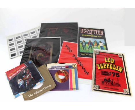 Led Zeppelin; a mixed collectors' lot of Led Zeppelin memorabilia to include books, Led Zeppelin Knebworth 79 tour scarf, fan