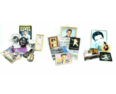 A collection of Elvis Presley gift and collectors' items including eight various pictures, mostly framed including two signed