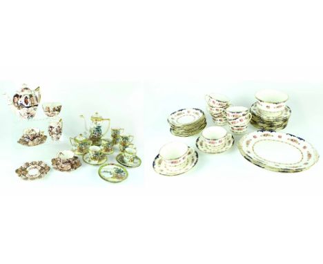 A Foley China gilt-heightened Imari pattern 'tea for two' set, registered design 115510, a Cauldon part tea service and a Nor