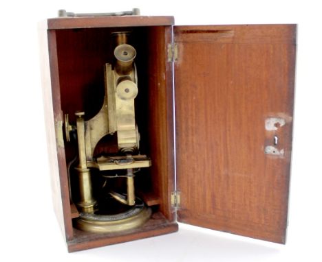 Smith Beck &amp; Beck, London; a lacquered brass cased monocular universal microscope serial no.3175, in fitted mahogany case