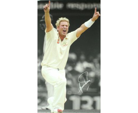 A Shane Warne signed box canvas print, certificate of authenticity issued by Sports Edition, states it was signed by Shane Wa