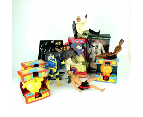 A quantity of dolls to include Action Man, X Files, various children's books including pop-up examples, three boxes of loose 