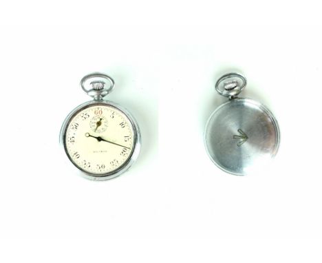 Waltham; A base metal keyless wind military issue stopwatch with broad arrow to case back, 50mm (af).
