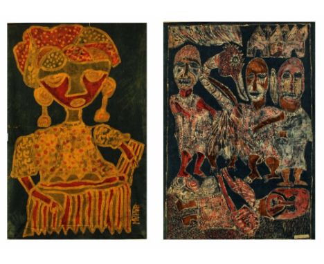 WAHAB OYEBODE (20th century); 'Forest Festival I' batik print and one other similar by the same artist, largest 143 x 92cm (2
