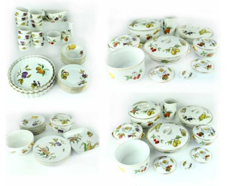 A Royal Worcester 'Evesham' part dinner service comprising tureens, jugs, gravy boats, dishes, ramekins, plates, saucers, pie