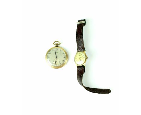 A Buren gold plated open face pocket watch with secondary dial, seventeen-jewel Swiss movement, in engine-turned case and an 