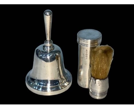 Chester hallmarked silver shaving stick and silver table bell (2).