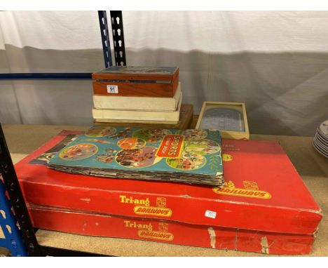 Tri-Ang OO gauge railway, vintage construction and other puzzle block games, scrapbook, Italian racing car chromo-lithograph 
