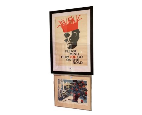 1970's framed Urquhart / Broadley road safety poster and framed limited edition signed lithograph 42/90 (2).
