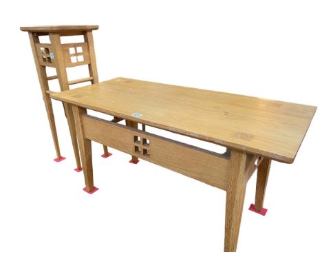 Anthony Nixon, Barnard Castle, bespoke light oak rectangular coffee table, 45.5cm by 90cm by 40cm, together with a matching p